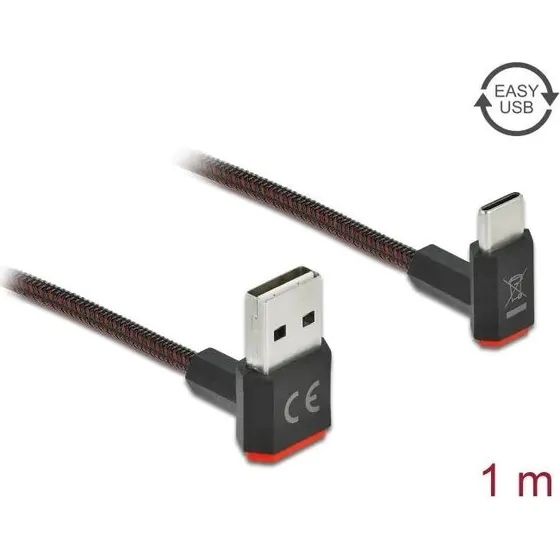 DeLOCK EASY-USB 2.0 Type-A til USB-C kabel, 1m, Sort