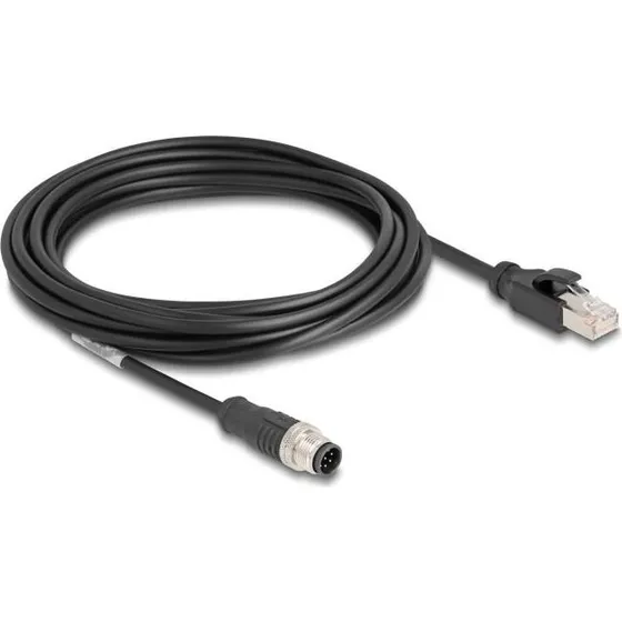 DELOCK Adapterkabel M12 A-kodet til RJ45, 5m, S/FTP Cat5e, Sort