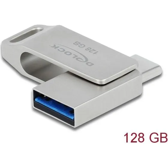DELOCK USB-C + Type-A USB-flashdrev 128 GB - Sølv