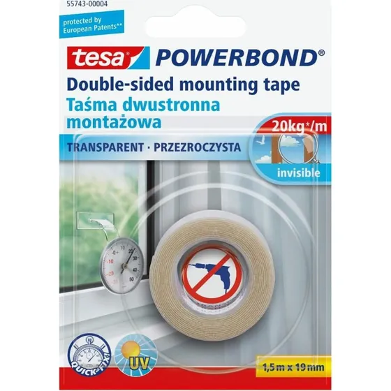 Tesa Powerbond Montagetape Transparent 19mm x 1,5m