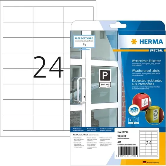HERMA 10794 Selvklæbende Etiketter - 66 x 33,8 mm - 480 stk
