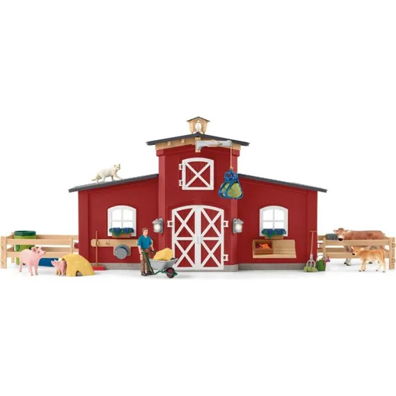 Schleich Farm World Legesæt med Rød Lade, Bondemand og Dyr