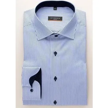 Eterna Skjorte Slim Fit - Blå/Hvidstribet - 39/M