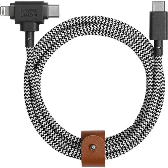 Native Union Belt Cable Duo USB-C til USB-C/Lightning 1,5 m - Sort/Hvid