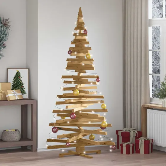 vidaXL Juletræ i massivt fyrretræ med stativ, brun, 210 cm