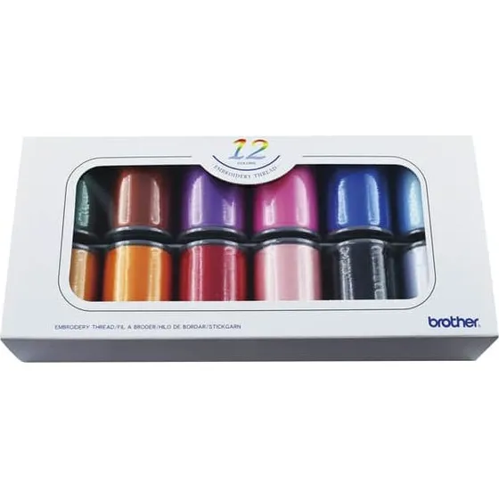 Brother broderitråd – 12 farver satin finish (12 x 300 m)