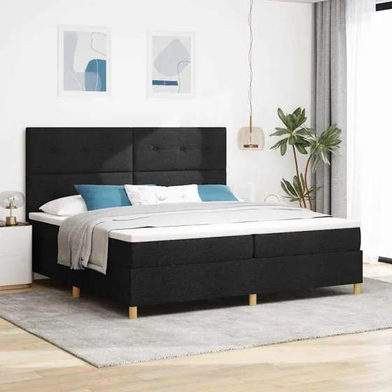 vidaXL LED Boxspring Seng med Hovedgærde, Sort, 200 x 200 cm