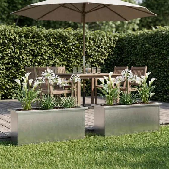 vidaXL Plantekasse med LED 2 stk. Sølv 30x100x30 cm Rustfrit stål
