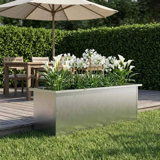 vidaXL Plantekasse med LED i rustfrit stål, Sølv 30 x 100 x 30 cm