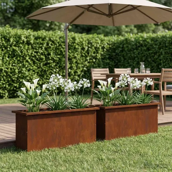 vidaXL Plantekasse med LED 2 stk. Cortenstål 30x100x30 cm