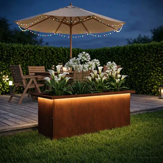 vidaXL Plantekasse Cortenstål med LED 30 x 80 x 30 cm