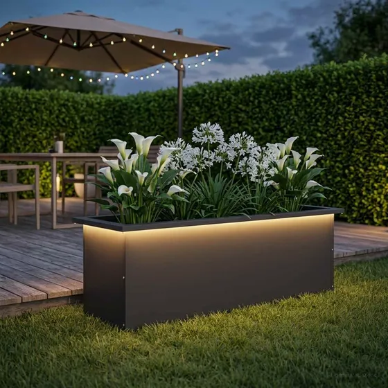vidaXL Plantekasse med LED i sort stål, 30 x 100 x 30 cm