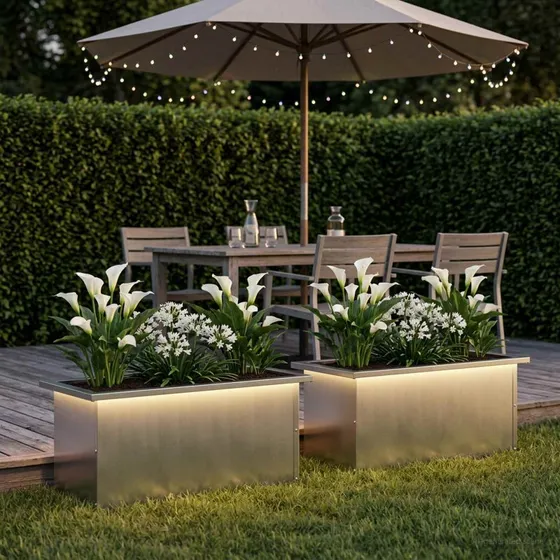 vidaXL Plantekasse med LED 2 stk. Sølv 30 x 60 x 30 cm