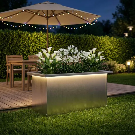 vidaXL Plantekasse med LED i rustfrit stål, sølv 30 x 60 x 30 cm