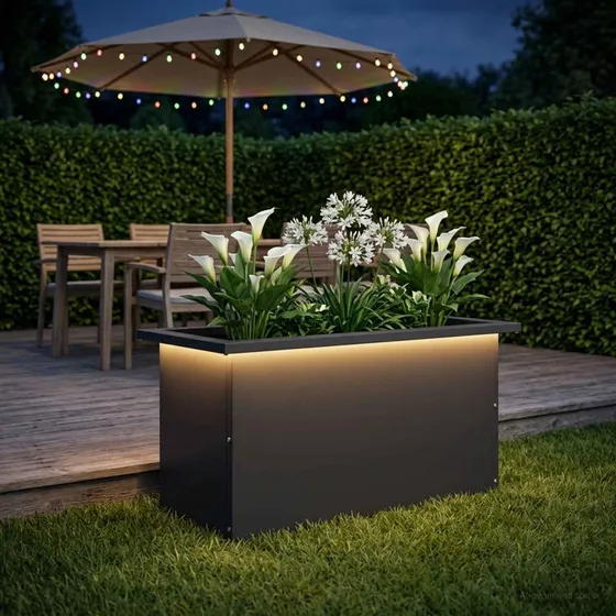 vidaXL Plantekasse med LED Sort Stål 30 x 60 x 30 cm