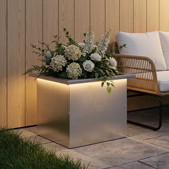 vidaXL Plantekasse med LED i rustfrit stål, 30x40x30 cm, sølv