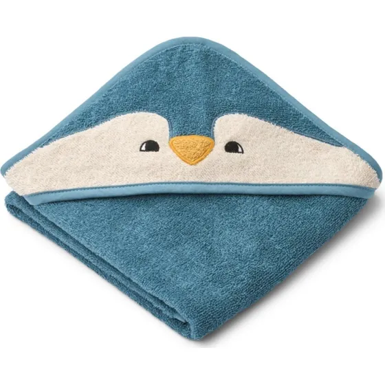 Liewood Albert Pingvin Hættehåndklæde 70x70 cm — Økologisk
