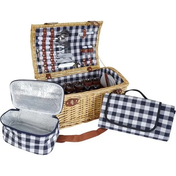 Picnickurv til 6 personer med picnictæppe og kølerum