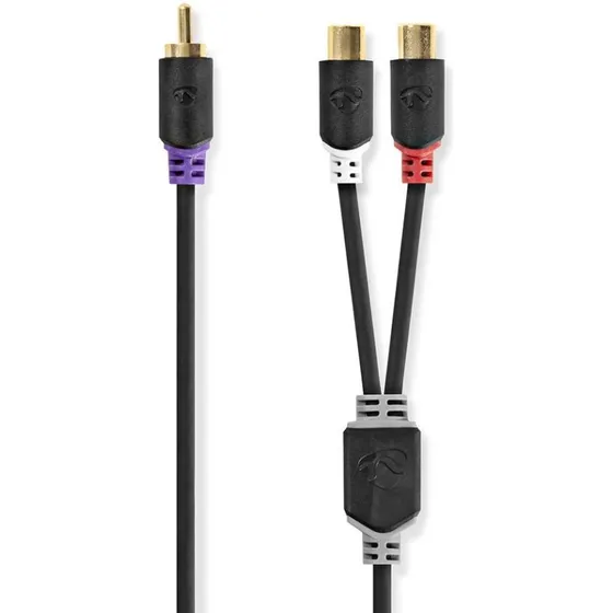 Nedis Subwooferkabel 0,20 m – Antracit (2x RCA, forgyldt)