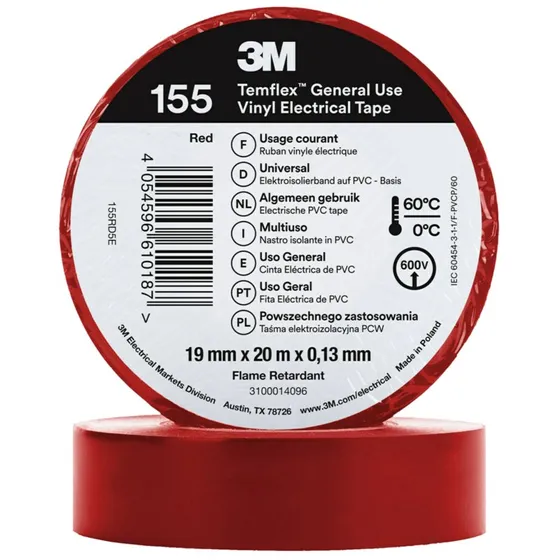 Temflex 155 El-vinyltape Rød 19mm x 20m