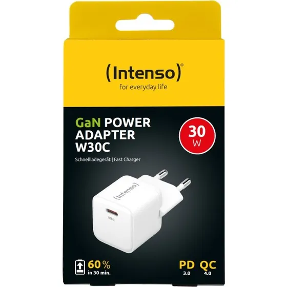 Intenso W30C 30W USB-C GaN oplader - Hvid