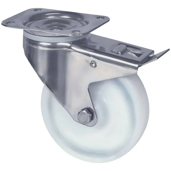 Drejehjul m/bremse 8477 UOO 100 P62 rf. Rustfri Ø100mm