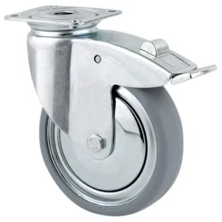 2477 DIK 125 P50 Drejehjul m/bremse, gummi, 125 mm
