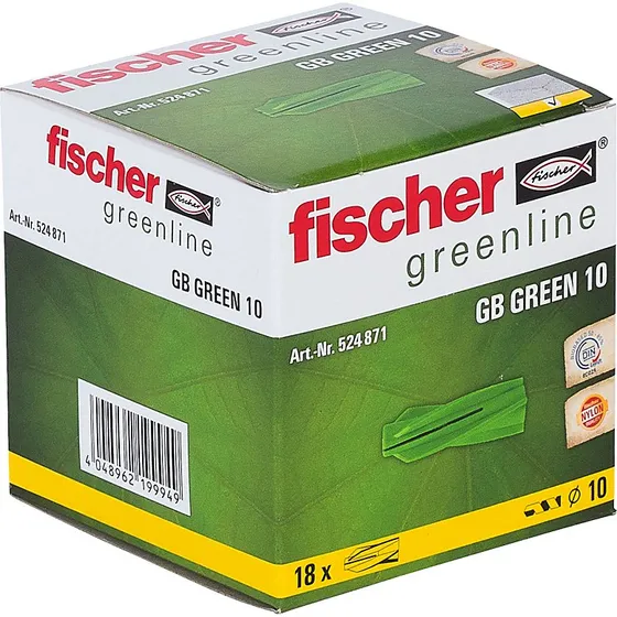 Fischer GB 10 Green gasbetondybel til porebeton, 18 stk.