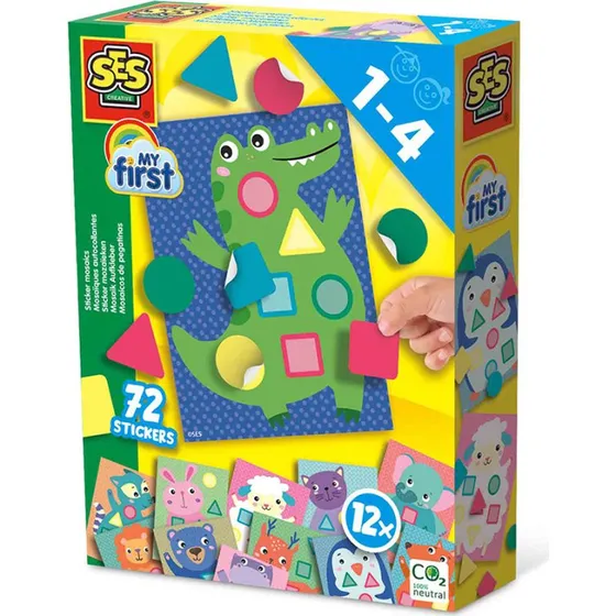 SES Creative My First Klistermærkemosaik – 12 kort, 72 klistermærker (1–4 år)