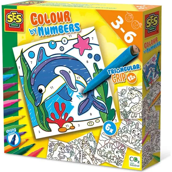 SES Creative Colour by Numbers - Farvelægningssæt 3-6 år (12 tusser)