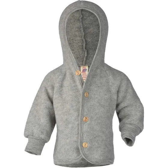 Engel Natur Baby Jakke - Uldfleece m. Hætte - Grey Melange