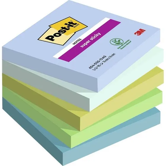 Post-it Super Sticky Notes 76 x 76 mm, 5-pak (Oasis)