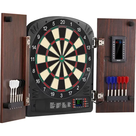 Dartskive og skabssæt med elektronisk pointtælling, 34,3 cm