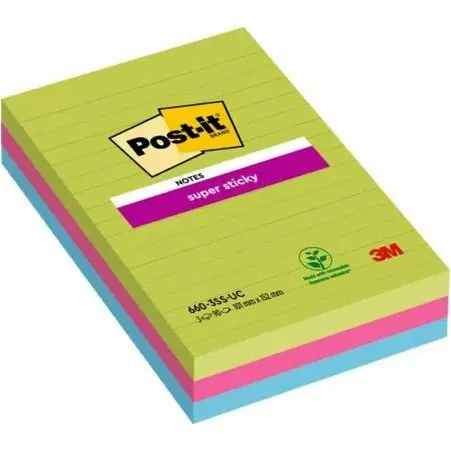 Post-it Super Sticky 15,2×10,2 cm multifarvet – 100 ark