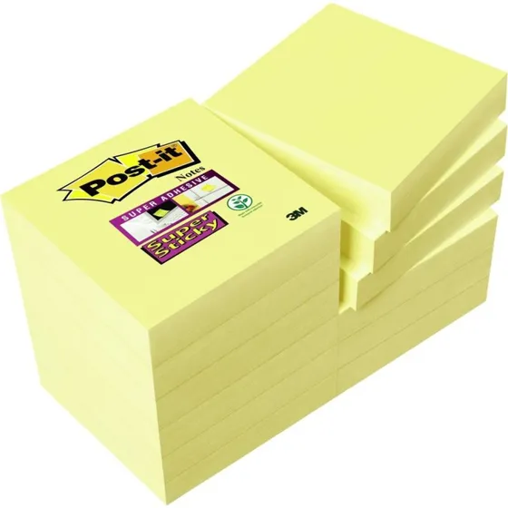 3M Post-it Super Sticky 48 x 48 mm gul – 12 blokke á 90 ark