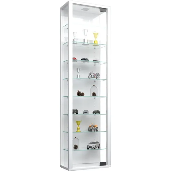 Stano Maxi vitrineskab med LED, hvidt træ og glas - 8 hylder