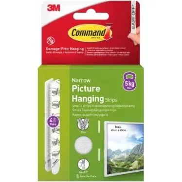 3M Command Strips Narrow hvide 5 kg, 4 sæt