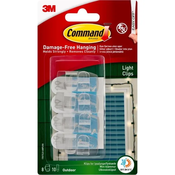 3M Command 17017 udendørs lysclips, transparent (8 stk)
