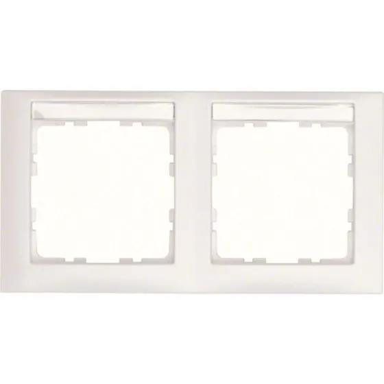 Berker Ramme 2 Modul Vandret med Labelfelt, Hvid RAL9010