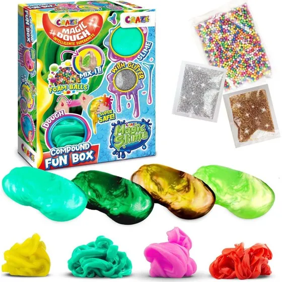 Magic Dough Compound Fun Box med slime, glitter og perler