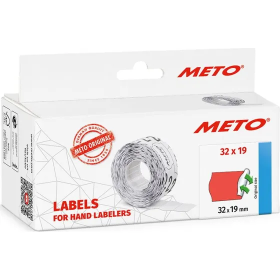 METO Neonrøde prisetiketter 32x19mm - 5 ruller/1000 stk