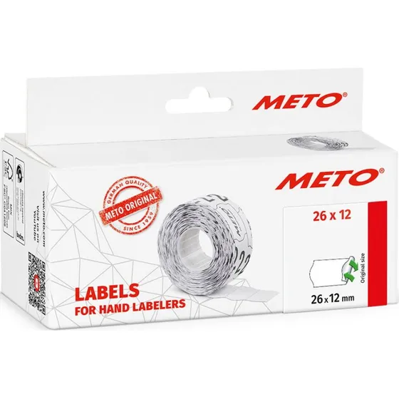 Meto aftagelige prisetiketter 26x12mm hvid, 6 ruller