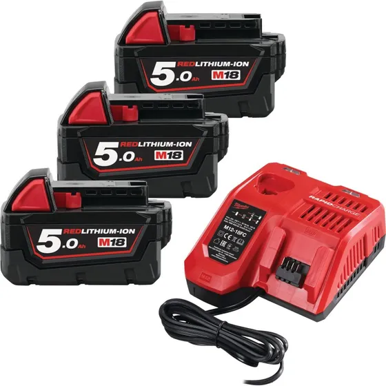Milwaukee M18 NRGCR-502 – 3x5,0Ah REDLITHIUM + M12-18FC lader