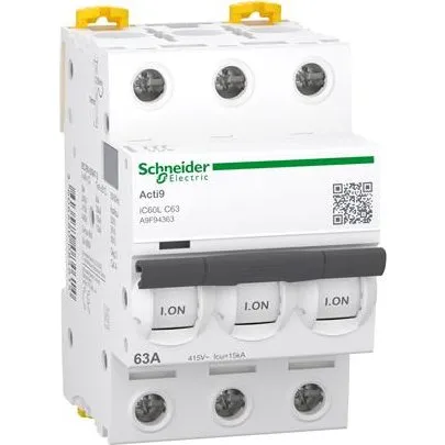 Schneider Acti9 iC60 Automatsikring 3P 63A 15kA C-karakteristik