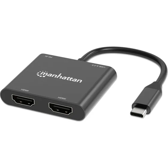 Manhattan USB-C til Dual HDMI Adapter med USB-A og PD - Sort