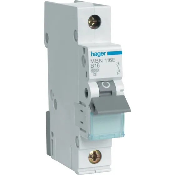 Hager Automatsikring B16A 1P 6kA B-karakteristik