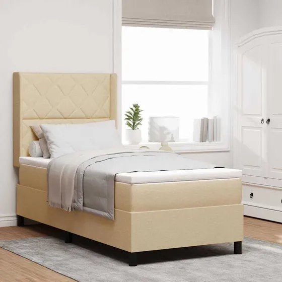 vidaXL LED Boxspring Seng Creme 90 x 200 cm med Hovedgærde