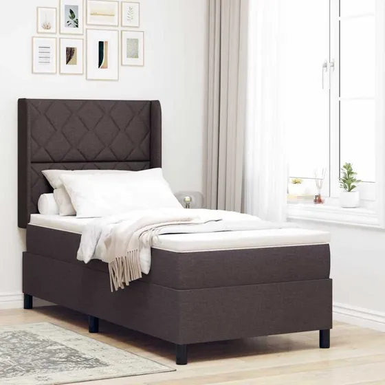vidaXL LED Boxspringseng med hovedgærde, Mørk Brun, 90 x 200 cm
