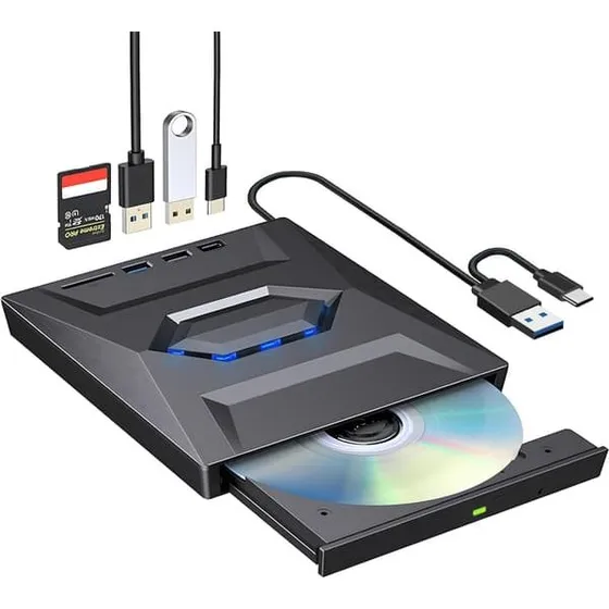 NÖRDIC Ekstern CD/DVD-brænder & USB-hub med SD-kortlæser