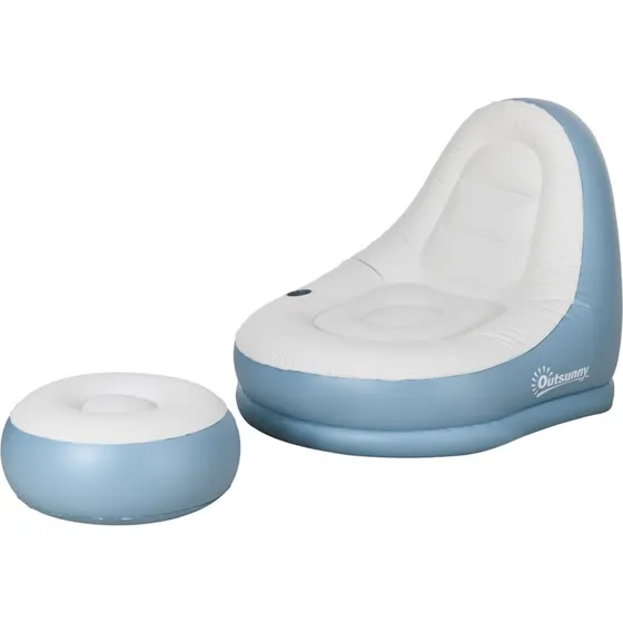 Oppustelig sofa med fodskammel 125x100x87 cm, hvid/blå